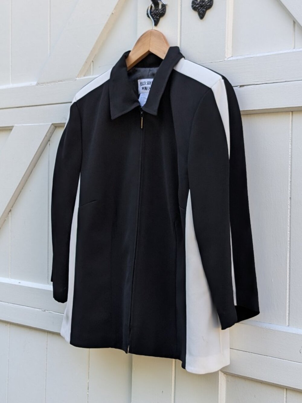 Vintage Plaza South Woman Black White Colorblock Zip Lightweight Jacket 18W